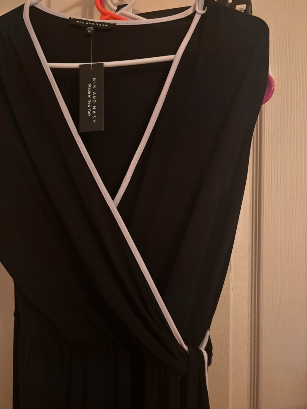 NIK AND NASH Black Wrap Jumpsuit with White Trim